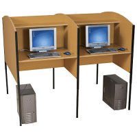 Adjustable Double Study Carrel Computer Desk / Workstation - Oak