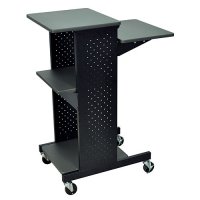 4 Shelf Wood and Metal Presentation Cart with Laptop Tray