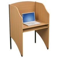 Deluxe Floor Carrel Computer Desk / Workstation - Teak